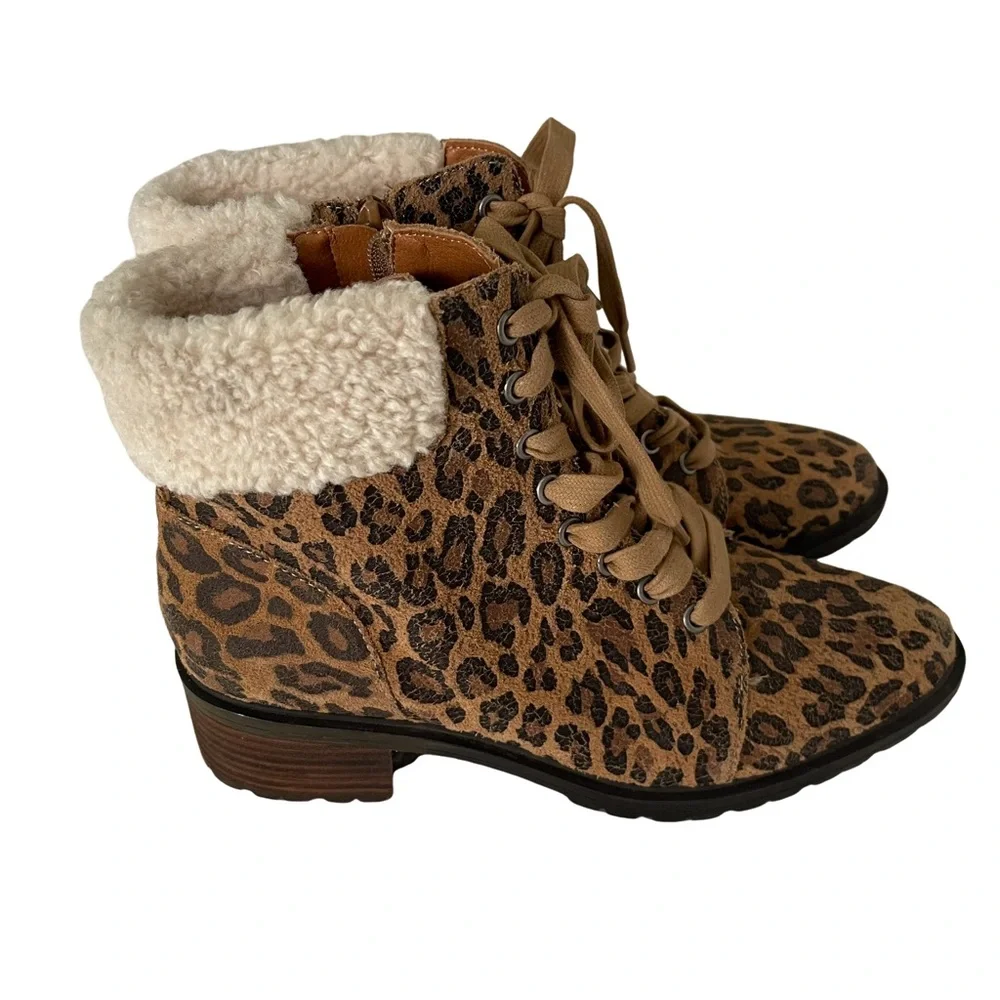 NWOT LUCKY BRAND Jacenia Brown Leopard Print Chunky Bootie Boots. Size 9…